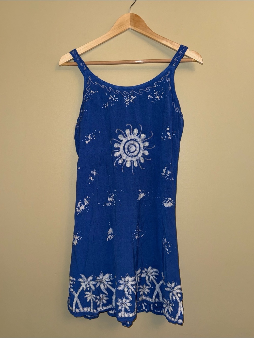 Raya Sun Vintage 90’s Blue Sundress M Palm Tree Embroidery Sequins Summer Comfy